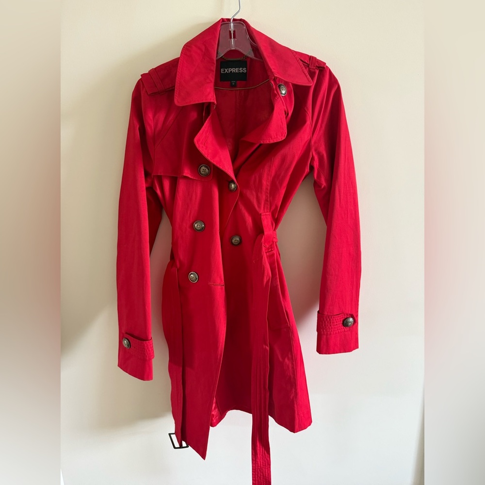 Express Red Trench Coat with Belted Waist